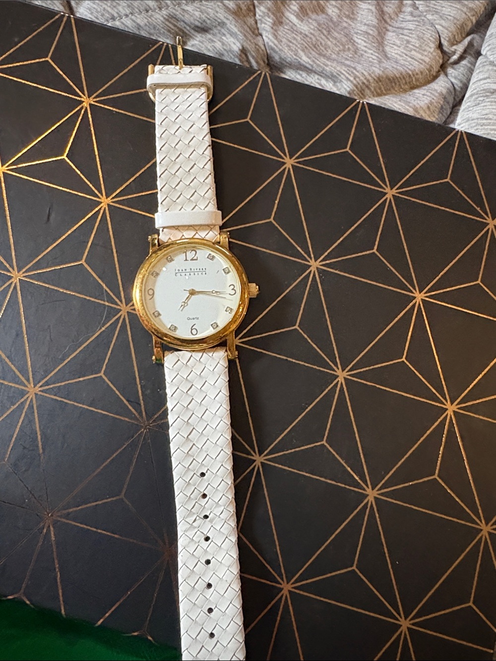 Classic White Braided Strap Watch with Gold Case